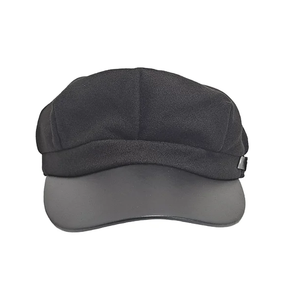 Women's Baker boy black faux leather fabric soft hat cap casual beret new - Picture 5 of 16